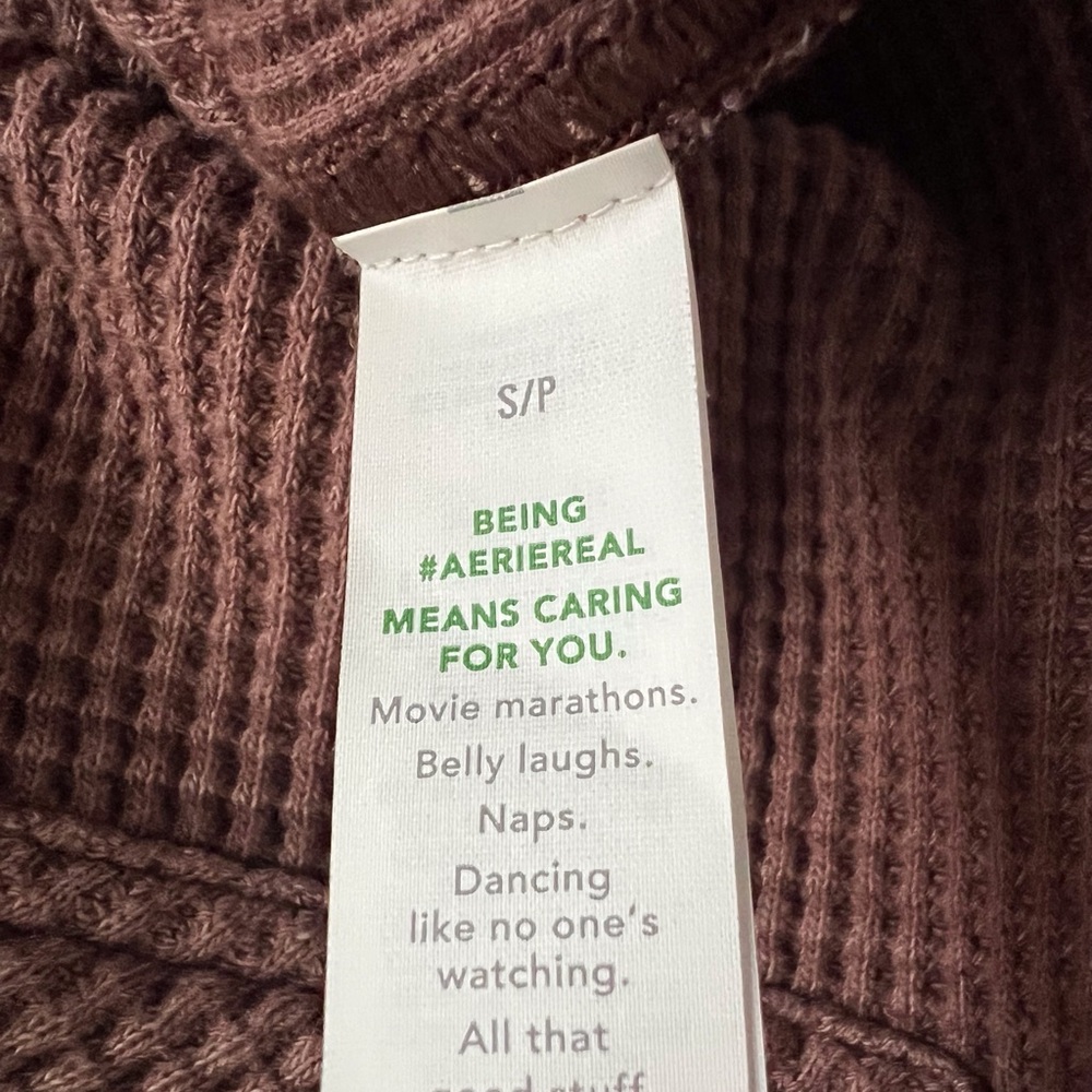 Aerie Brown Lumberjane Waffle Knit Button Down Shirt Jacket Oversized Small - Picture 8 of 10
